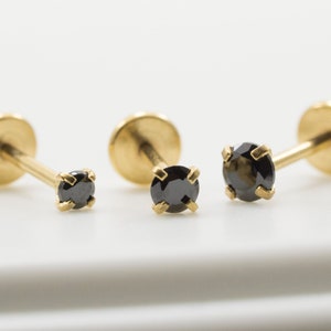 Gold Black Cubic Stud / 316L Surgical Steel Threadless Push in 3mm 2.5mm 2mm / Tragus Cartilage Ear Piercing Stud / Gold PVD(15)