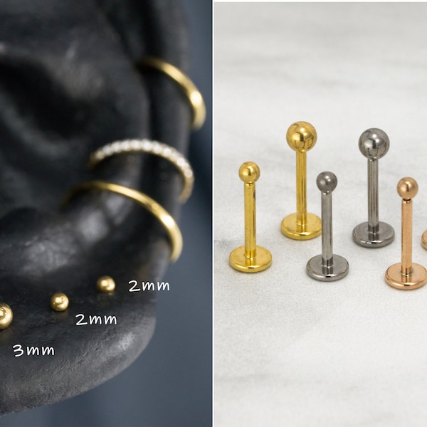 IMPLANT GRADE Titanium Tiny Ball Stud / Threadless Push Pin Stud /  2mm 3mm Tragus Cartilage / Steel Color