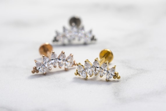 Beaded Marquise Crown Stud: Titanium Conch Helix Piercing