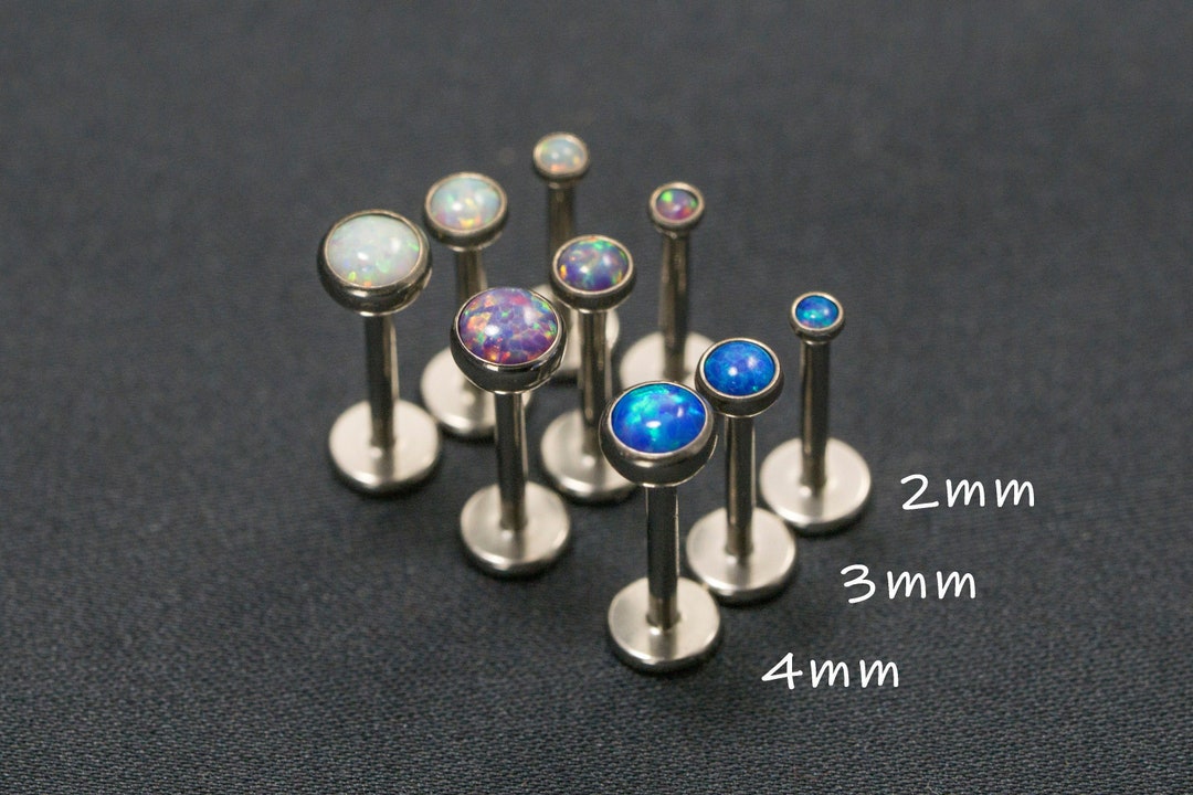 16G 18G 20G IMPLANT GRADE Tiny White Blue Purple Opal Threadless Push Pin Stud /  Bezel Round 2mm 3mm 4mm Tragus Cartilage / Steel Color
