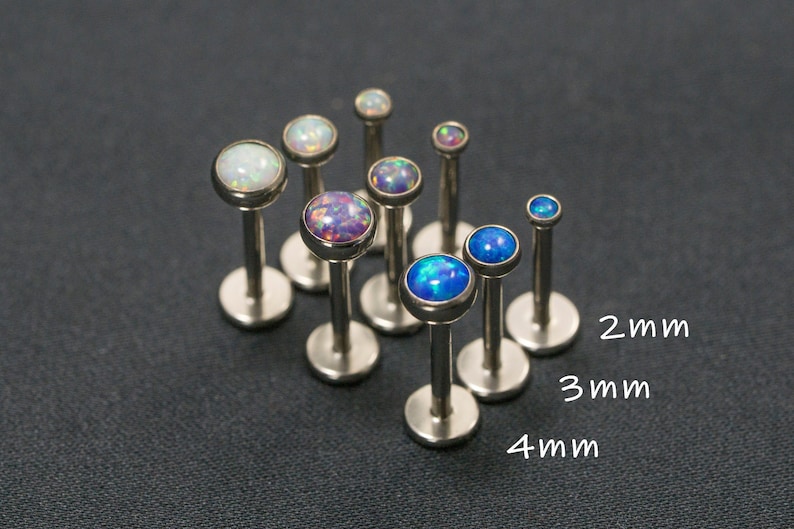 16G 18G 20G IMPLANT GRADE Tiny White Blue Purple Opal Threadless Push Pin Stud /  Bezel Round 2mm 3mm 4mm Tragus Cartilage / Steel Color 