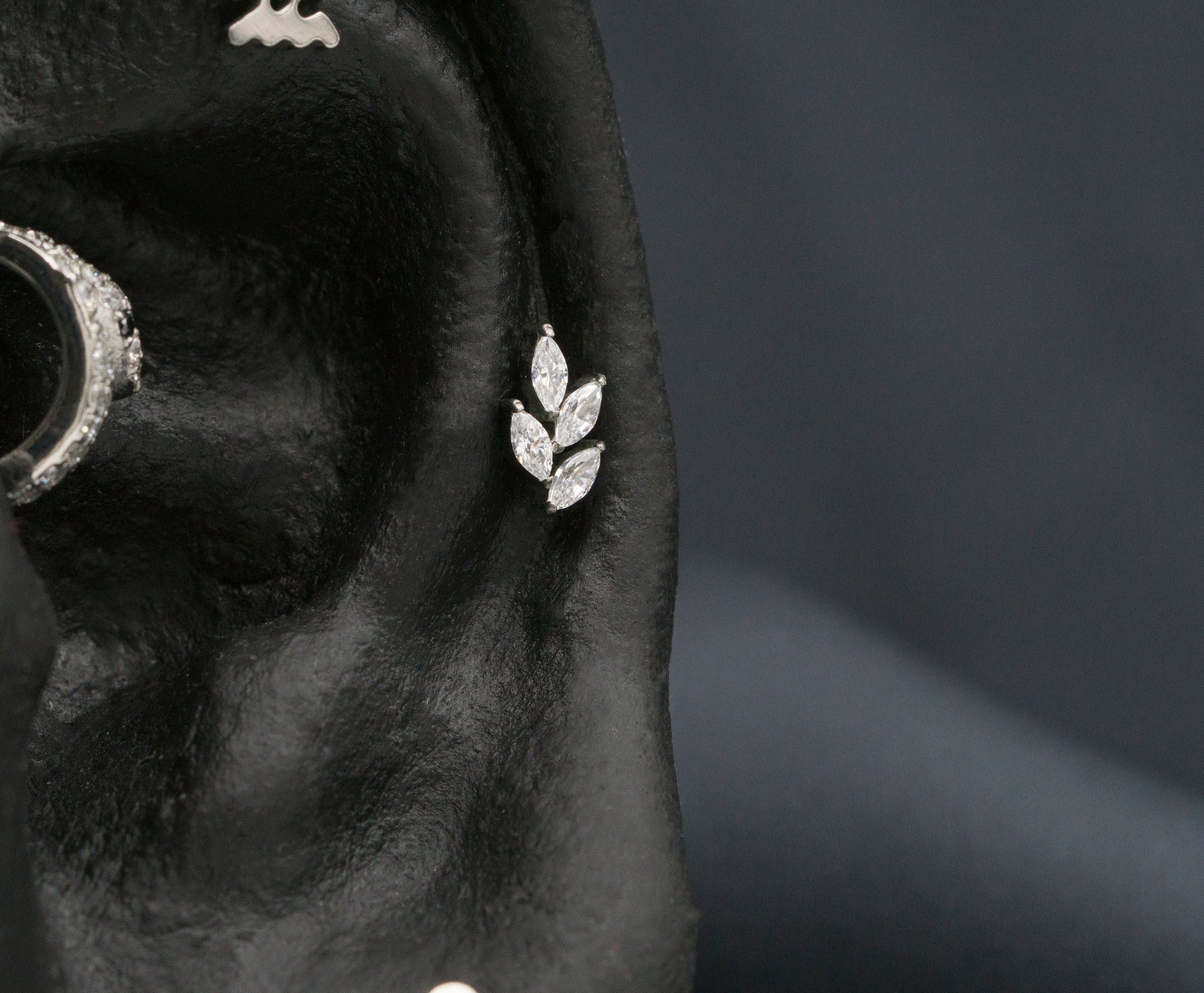 New! Olive Leaves Titanium Stud / Threadless Push Pin Stud / Tragus Cartilage Helix Ear Stud / Handmade Jewelry / Hypoallergenic(19)