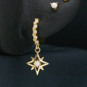 Celestial Opal Moon and Star Set Dangle Hoop / 925 Silver Hoop / Mini Hoop Earring / Pair earring / Minimalist earring / Gold Earring(30)