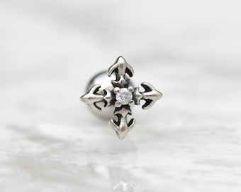 Royal Arrow Cross Stud Piercing : Gothic Conch, Cartilage, Helix Earring Threadless type