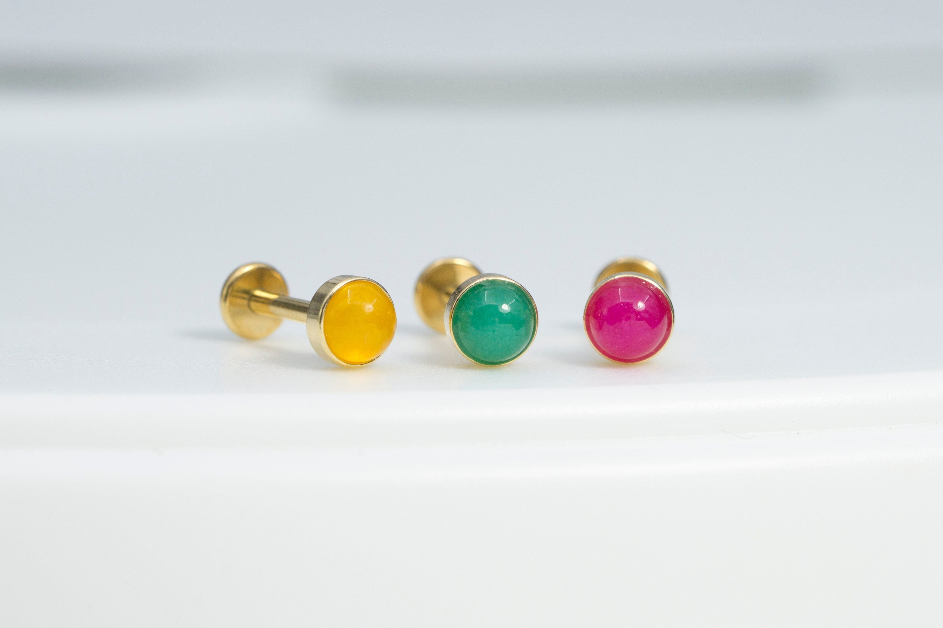 Jasper Natural Stone Earring / Threadless Conch Tragus Helix Stud /  Handmade Stud / Minimalist Earring / Hypoallergenic(19)