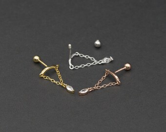 Orecchini A Catena Con Doppio Cerchio In Argento 925 Con Zirconia - Pendenti A Goccia Per Donne, Ipoallergenici, Regalo