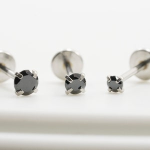 Black Cubic Stud / 316L Surgical Steel Threadless Push in 3mm 2.5mm 2mm / Tragus Cartilage Ear Piercing Stud / Steel Color(15)