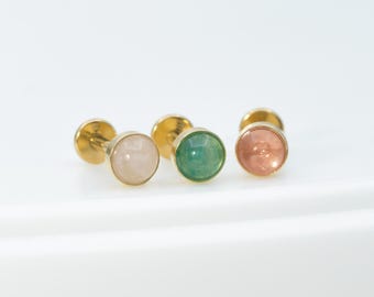 Gold Titanium Quartz Stone Earring / Threadless Conch Tragus Helix Stud /  Handmade Stud / Minimalist Earring / Hypoallergenic / Gold(19)