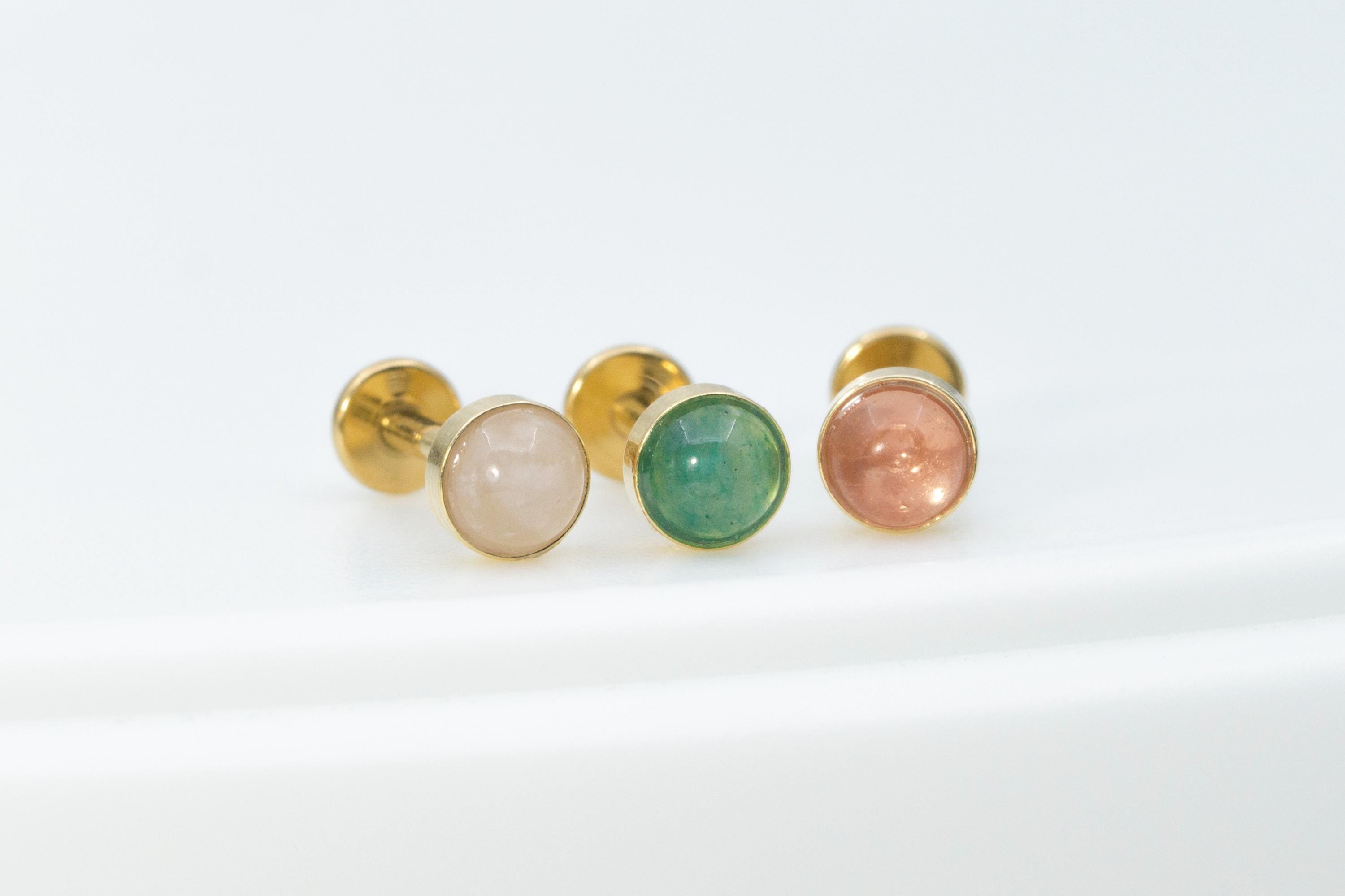 Gold Titanium Quartz Stone Earring / Threadless Conch Tragus Helix Stud /  Handmade Stud / Minimalist Earring / Hypoallergenic / Gold(19)