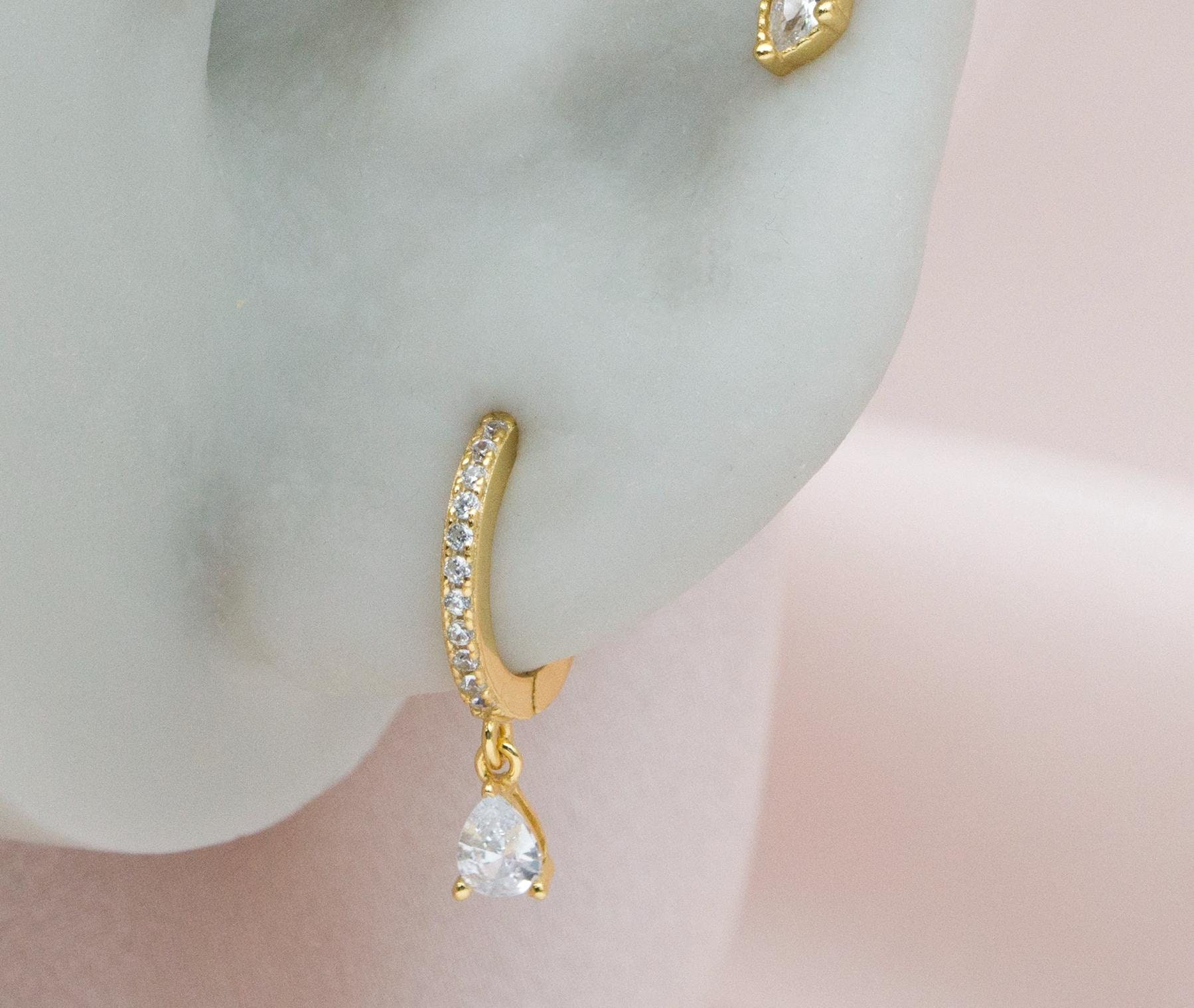 Orecchini Pendenti A Goccia D'Acqua In Argento 925 Con Zirconi 3A - Cerchio Donna - Gioielli Eleganti
