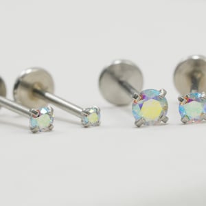 AB Threadless Push in 3mm 2.5mm 2mm 1.5mm / Aurora Borealis Cubic Zirconia / Tragus Cartilage Ear Piercing Stud / Steel Color(3)