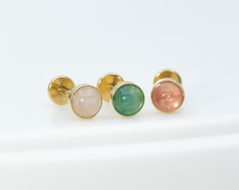 Gold Titanium Quartz Stone Earring / Threadless Conch Tragus Helix Stud /  Handmade Stud / Minimalist Earring / Hypoallergenic / Gold