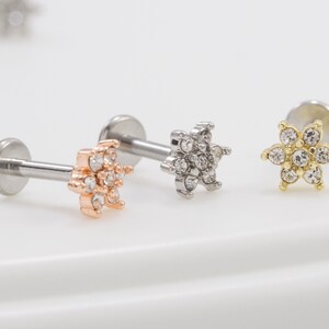 White Cubic Flower Piercing / Flower Cartilage Piercing / Conch Studs / Tragus earrings / External Threaded Piercing(13)
