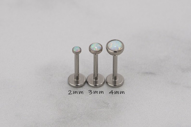IMPLANT GRADE Titanium Tiny White Opal Threadless Push Pin Stud / Bezel Round 2mm 3mm 4mm Tragus Cartilage / Steel Color image 2