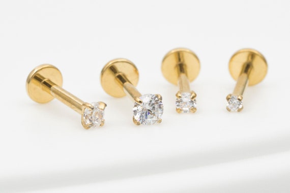 Cubic Zirconia Tragus Stud: 316L Surgical Steel Internal Threaded Ear Piercing