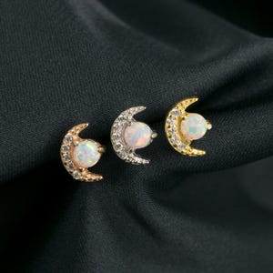 Cubic Crescent Opal Stud / Lunar Opal Gemstone / Crescent Moon / 925 Sterling silver / Celestial Earrings / Hypoallergenic / Gold Earring 37