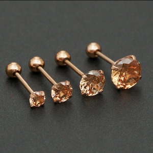 16G 20G Champagne Cubic Zirconia / 3mm 4mm 5mm 6mm Cubic / Tragus Cartilage Helix Conch Ear Piercing Stud / Rose gold(4)