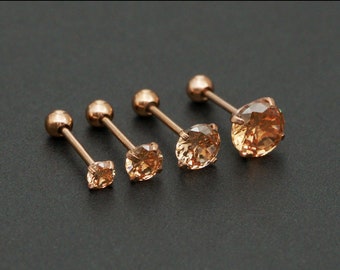 16G 20G Champagne Cubic Zirconia / 3mm 4mm 5mm 6mm Cubic / Tragus Cartilage Helix Conch Ear Piercing Stud / Rose gold