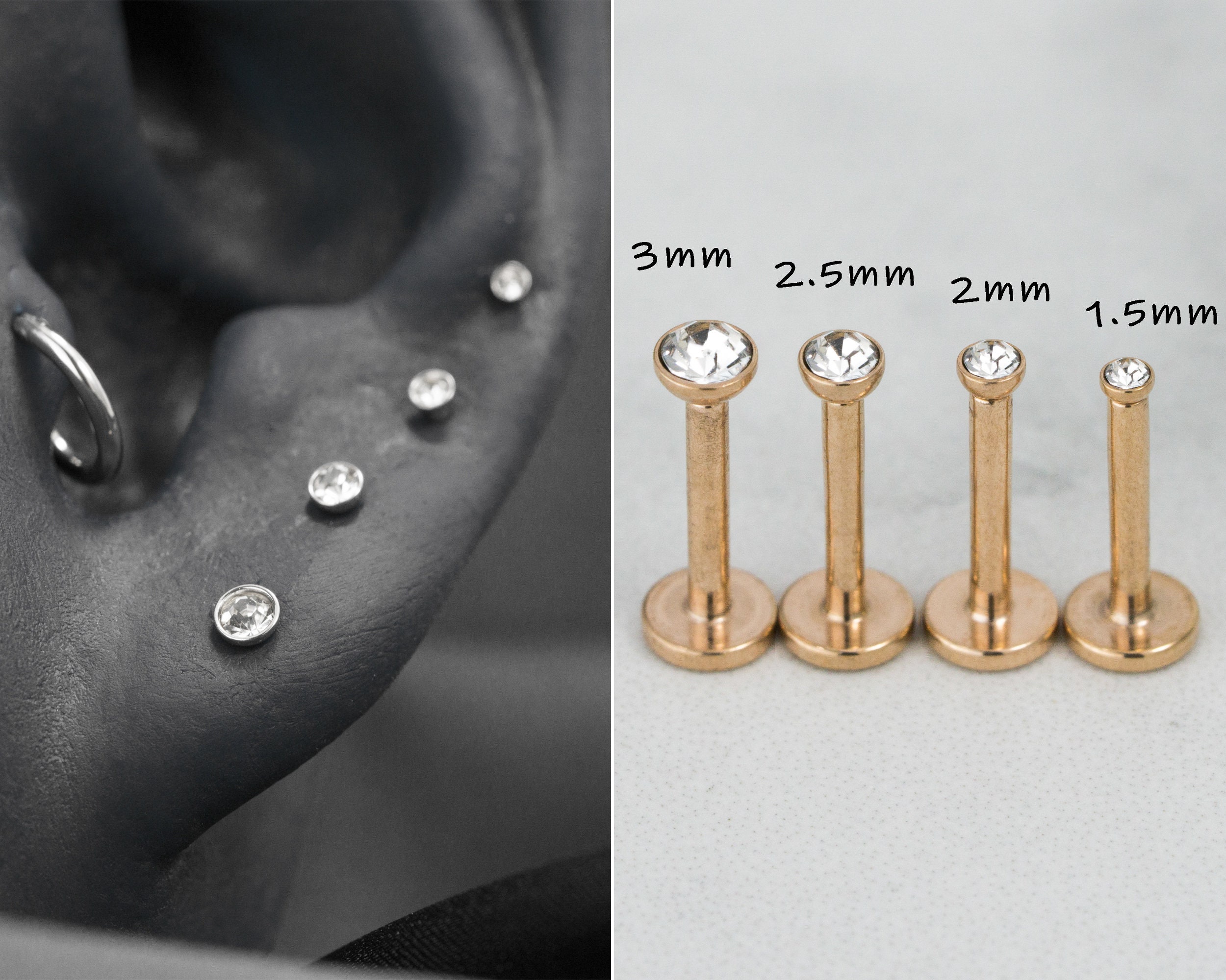 Piercing al trago in zirconia cubica in oro rosa: piercing alla cartilagine in acciaio chirurgico 316L - Italia