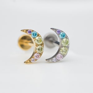 Vivid Colorful Crescent Stud Earrings / Threadless Conch Tragus Helix Stud / Handmade Purple Stud / Minimalist Earring / Hypoallergenic(5)