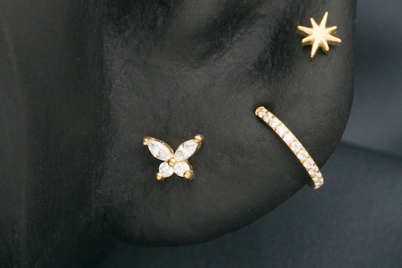 Sparkling Butterfly Stud / Titanium Threadless Cartilage Helix  