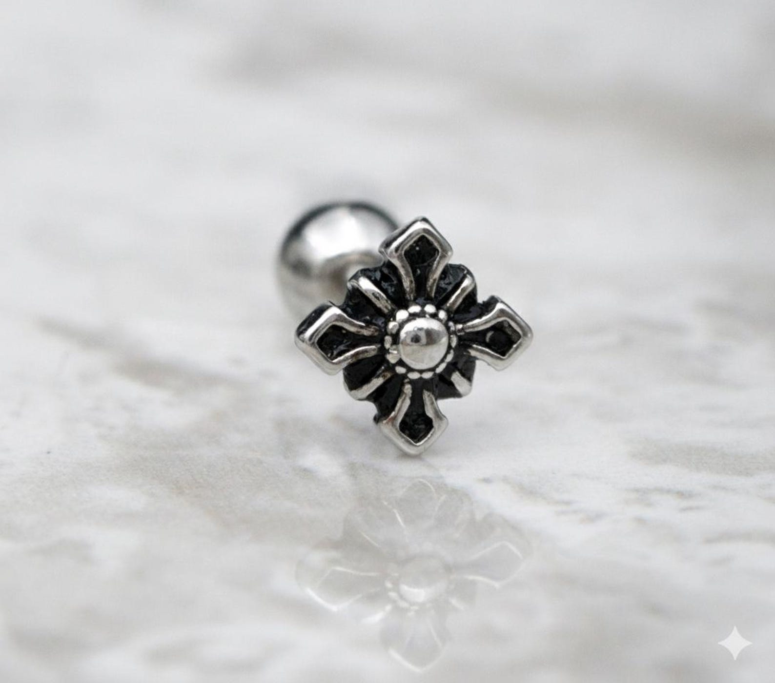 Shield Pierced Gothic Shield Cross Flower Stud Piercing: Conch, Cartilage, Helix ...