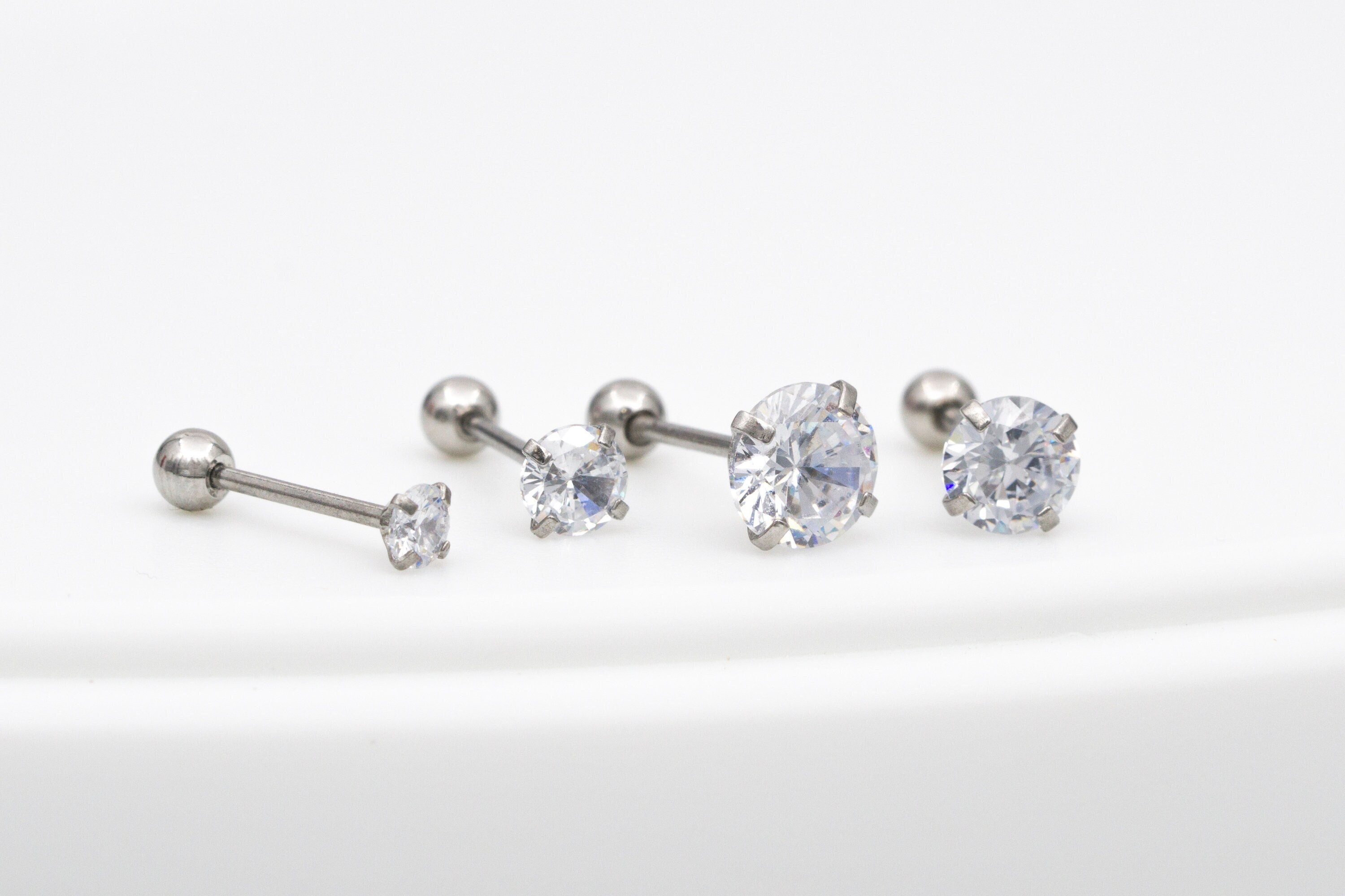 Set 9 Orecchini A Bottone In Acciaio Inossidabile 316L Con Zirconia Cubica – 4/5/6 Mm – 3 Colori – Per Elica E Trago - 3