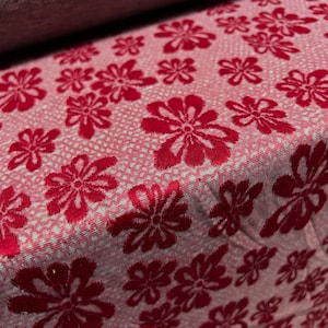 Double jersey knitwear fabric, per metre - floral jacquard - red & grey marl