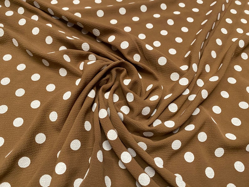 tobacco /& white polka dot print Bubble crepe woven with comfort stretch
