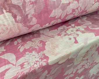 Slub tissu imprimé jersey simple, par mètre - impression de fleur - rose rose