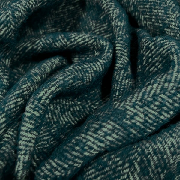 Wool blend bouclé coat jacket fabric, per metre - herringbone - teal