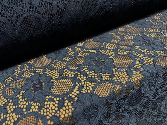 Navy blue stretch lace fabric deals