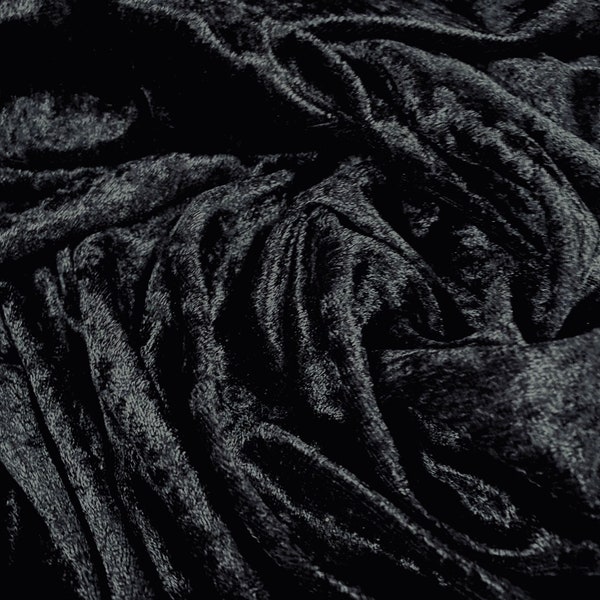 Panné velour velvet crushed dress fabric, per metre - plain - black
