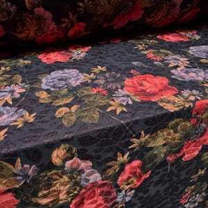 Stretch spandex jacquard jersey fabric, per metre - floral print - dark purple