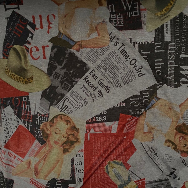 Tissu imprimé en spandex extensible texturé, par mètre - Marilyn Monroe Hollywood Headlines