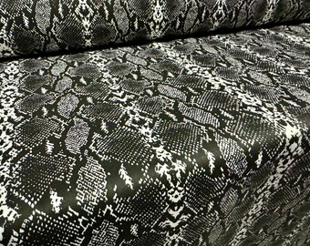 Stretch cotton twill woven fabric, per metre - snakeskin animal print - black & white