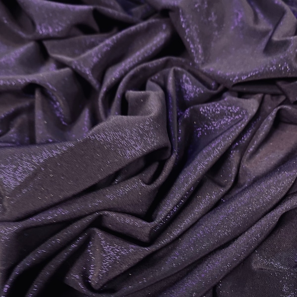 Metallic foil print single jersey stretch spandex fabric, per metre - purple 2 tone