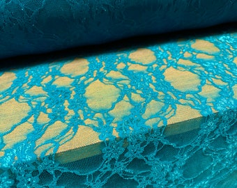 Stretch spandex mesh lace fabric, per metre - floral pattern - dark turquoise