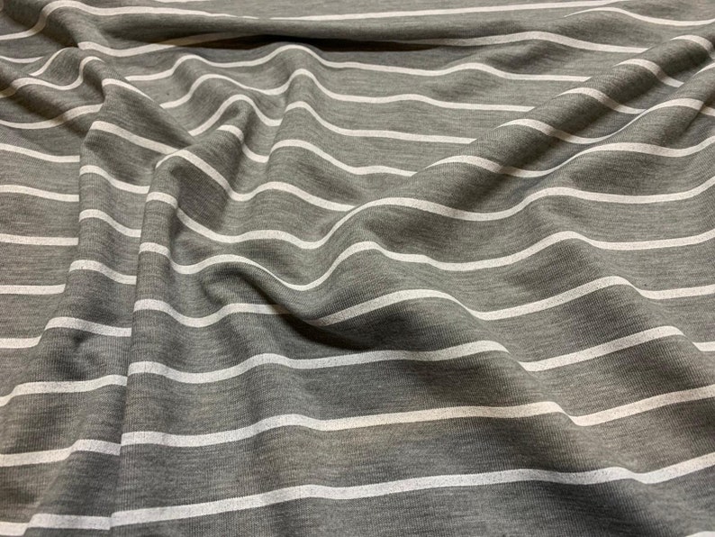 per metre grey marl with white pinstripe Viscose spandex stretch jersey fabric