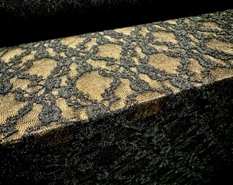 Metallic stretch lace mesh fabric, per metre - black with metallic silver sparkle