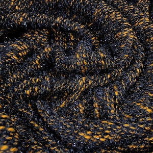 Chenille melange cotton blend sparkle knitwear fabric, per metre - black & Orange