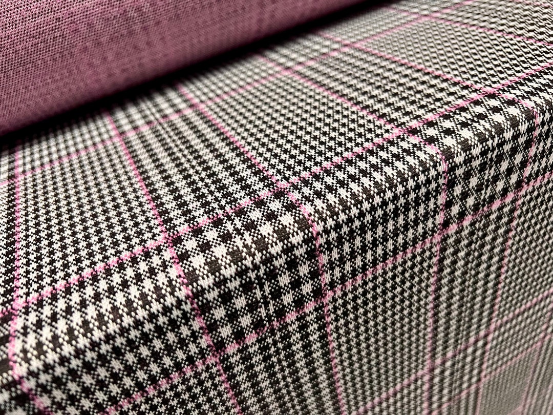 Double Jersey Knit Dress Fabric, per Metre Prince of Wales Check Grey