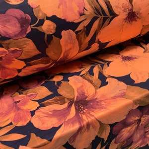 Flared dress Hibiscus in orange printed lycra straps velvet flower