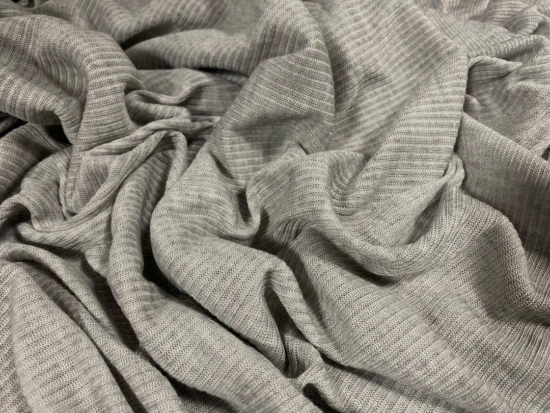 Fabric grey Marl 240gsm Cotton/elastane Jersey Ribbing Fabric. 