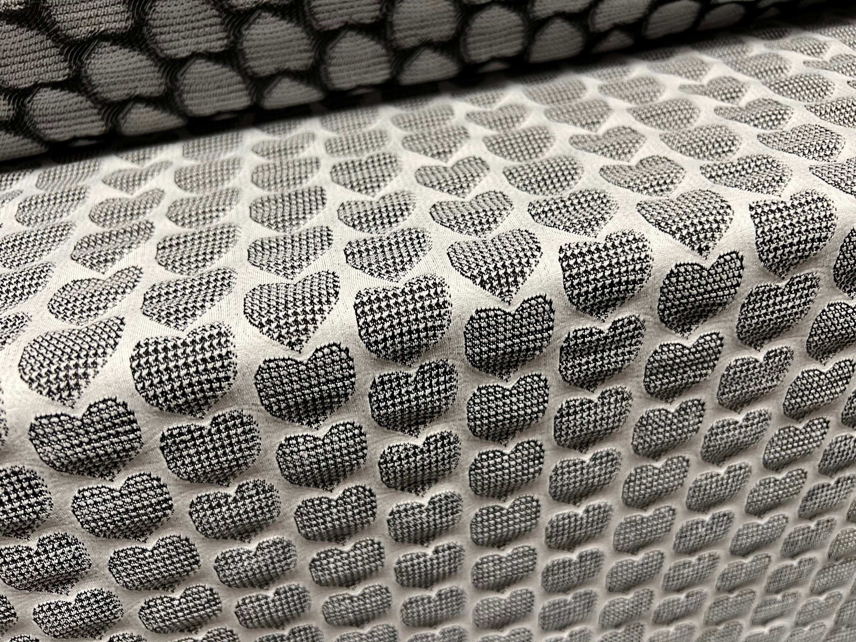 Double jersey stretch spandex fabric, per metre - love heart jacquard - silver grey