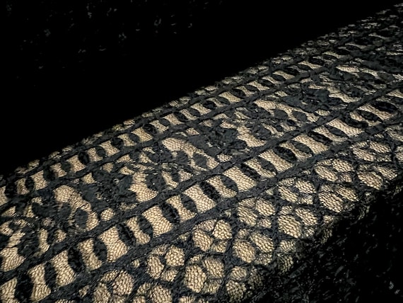Floral blister 4 way stretch lace  fabric, per metre - black