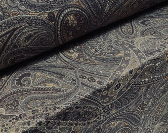 Slub single jersey printed fabric, per metre - paisley print - grey & tan