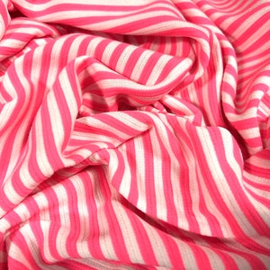 Ottoman rib double jersey fabric, per metre - stripe - fluorescent pink & white