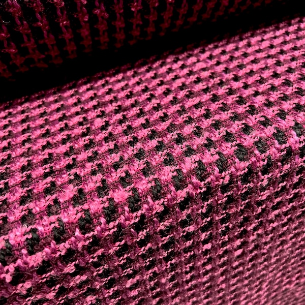 Tissu de veste de manteau bouclé en laine, au mètre - jacquard - rose fuchsia et noir