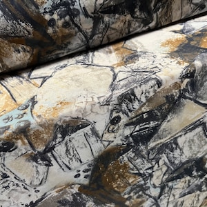 Power Mesh Netz Stretch Spandex Stoff, per Meter - 80er Jahre Abstraktes Motiv - Grau & Braun